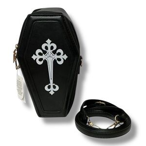 KBW Global Corp. Halloween Black and White Gothic Casket Purse Crossbody Bag wit